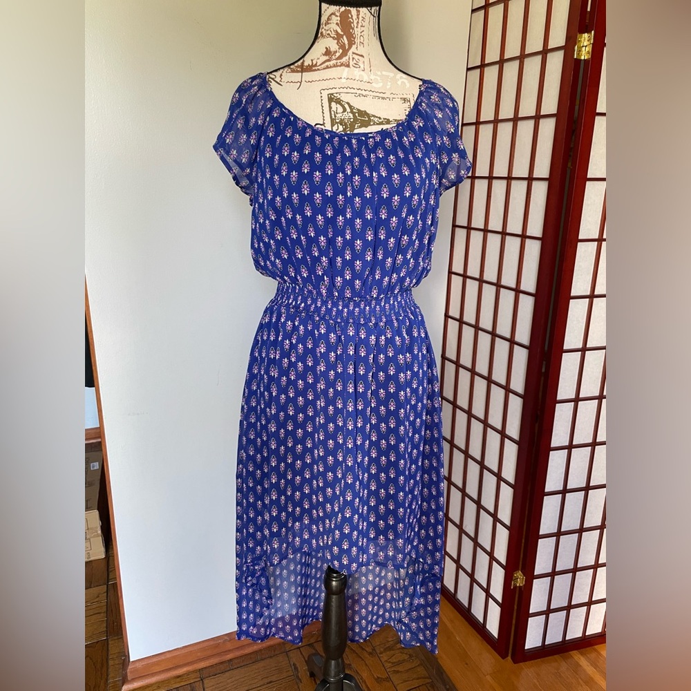Olsenboye Blue Patterned Women's High-Low Dress, Size S